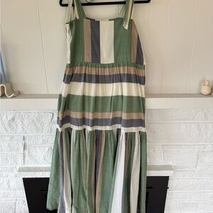 Mirth Rio Striped Maxi Dress in Green and Tan